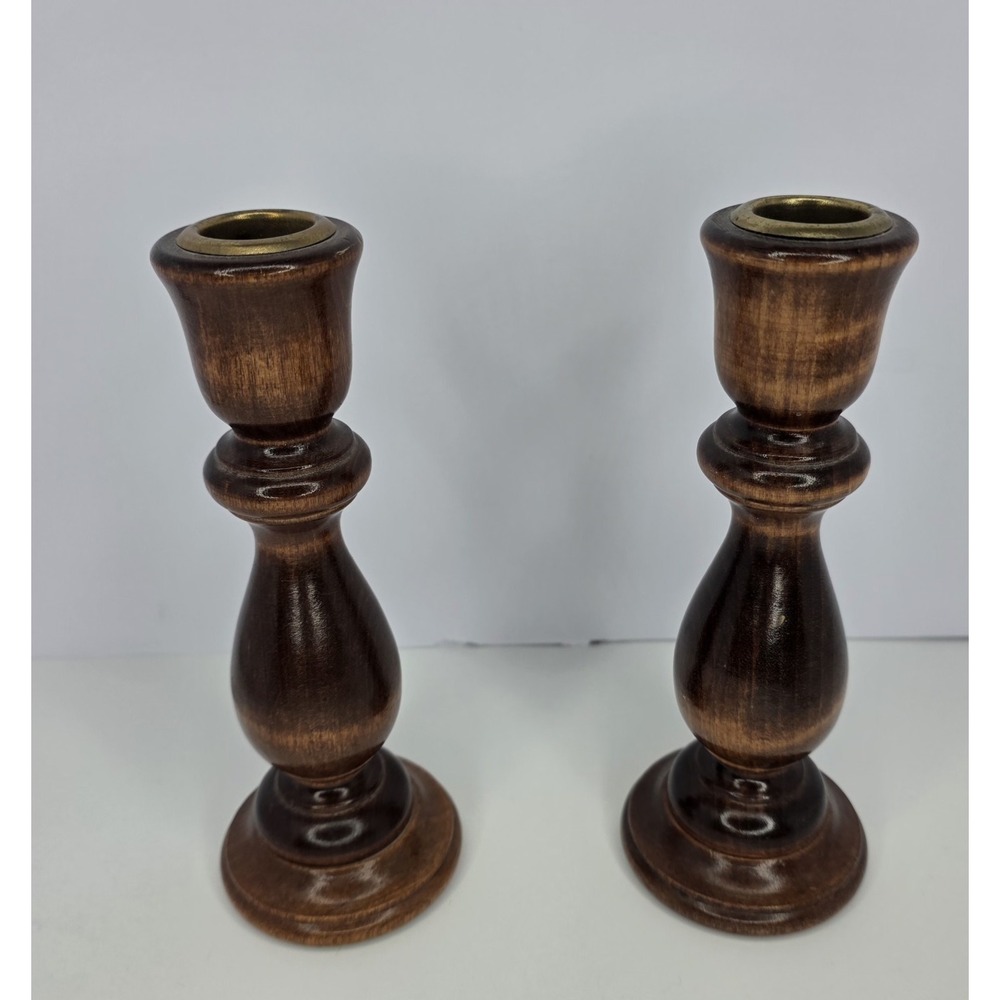 (2) Vintage MCM‎ Wooden Candlesticks Holders 6.75" × 2.50"